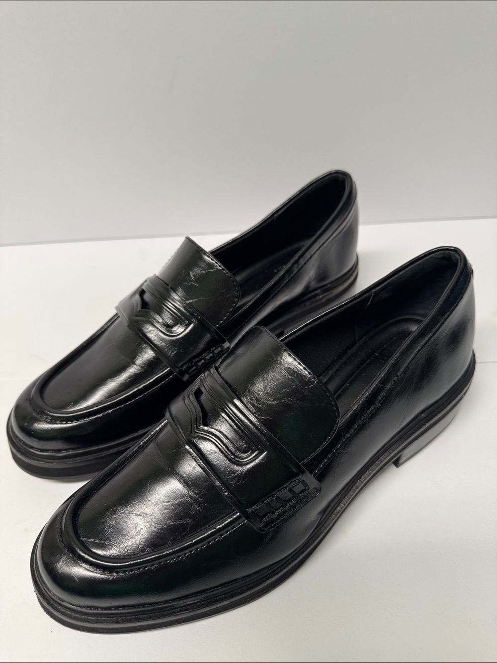 Open Edit Black Leather Collier Penny Loafers Size 9